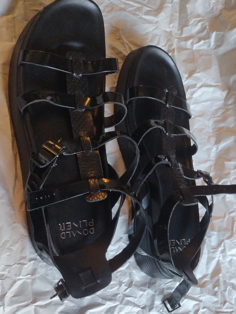 Donald J. Pliner Glossy Black Multi-Strap Gladiator Sandals 8.5